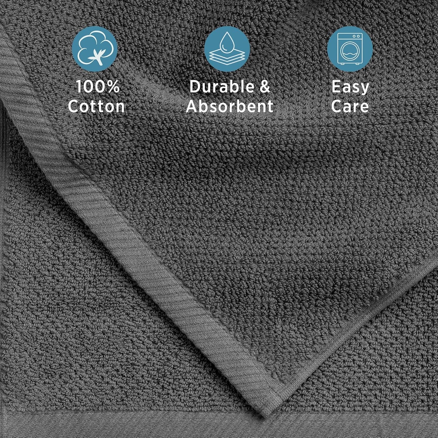 Franklin 100% Cotton Popcorn Textured Towel Set - 6 Piece 600 GSM, Soft & Plush, 2 Bath Towels, 2 Hand Towels, 2 Washcloths, Dark Gray