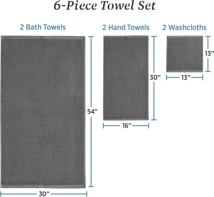 Franklin 100% Cotton Popcorn Textured Towel Set - 6 Piece 600 GSM, Soft & Plush, 2 Bath Towels, 2 Hand Towels, 2 Washcloths, Dark Gray
