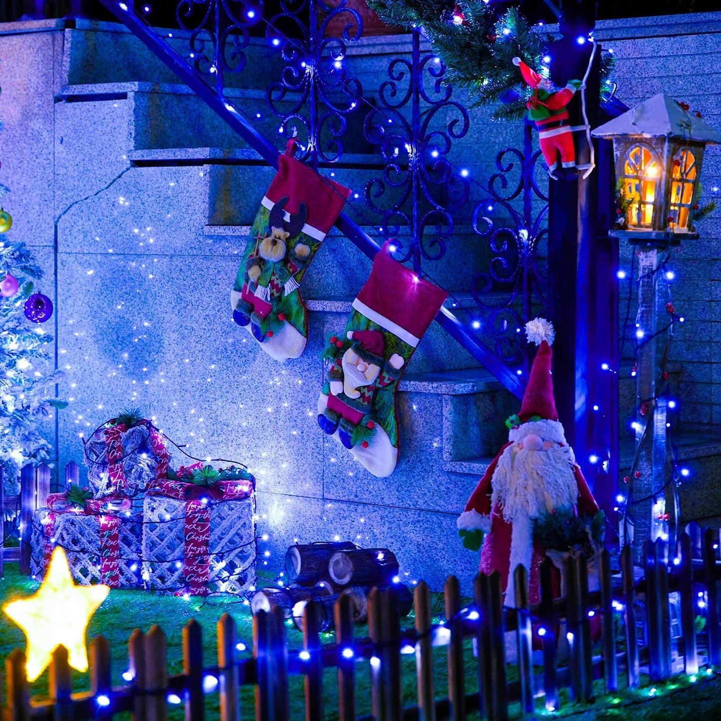 250 LED Blue Christmas Lights: 91.5Ft Extendable Blue String Lights Indoor Outdoor Waterproof with 8 Modes for Christmas Tree, Garden, Patio, Party, Holiday Decorations