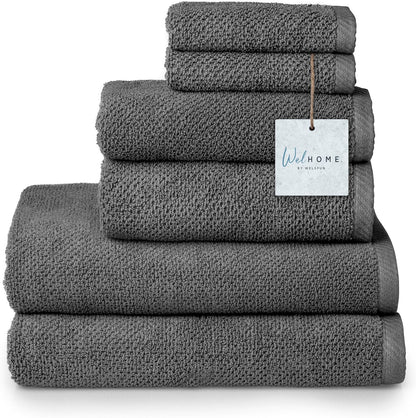Franklin 100% Cotton Popcorn Textured Towel Set - 6 Piece 600 GSM, Soft & Plush, 2 Bath Towels, 2 Hand Towels, 2 Washcloths, Dark Gray