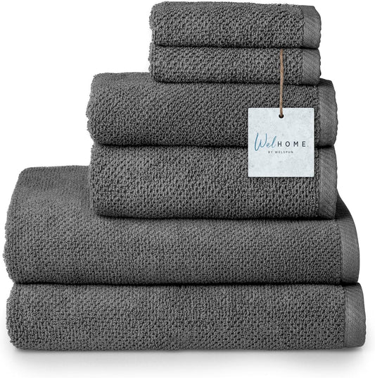 Franklin 100% Cotton Popcorn Textured Towel Set - 6 Piece 600 GSM, Soft & Plush, 2 Bath Towels, 2 Hand Towels, 2 Washcloths, Dark Gray