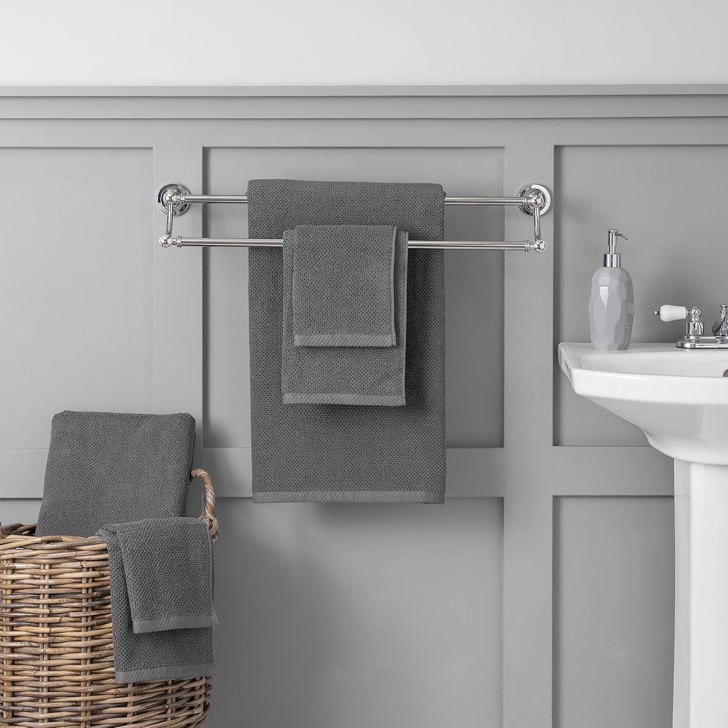 Franklin 100% Cotton Popcorn Textured Towel Set - 6 Piece 600 GSM, Soft & Plush, 2 Bath Towels, 2 Hand Towels, 2 Washcloths, Dark Gray