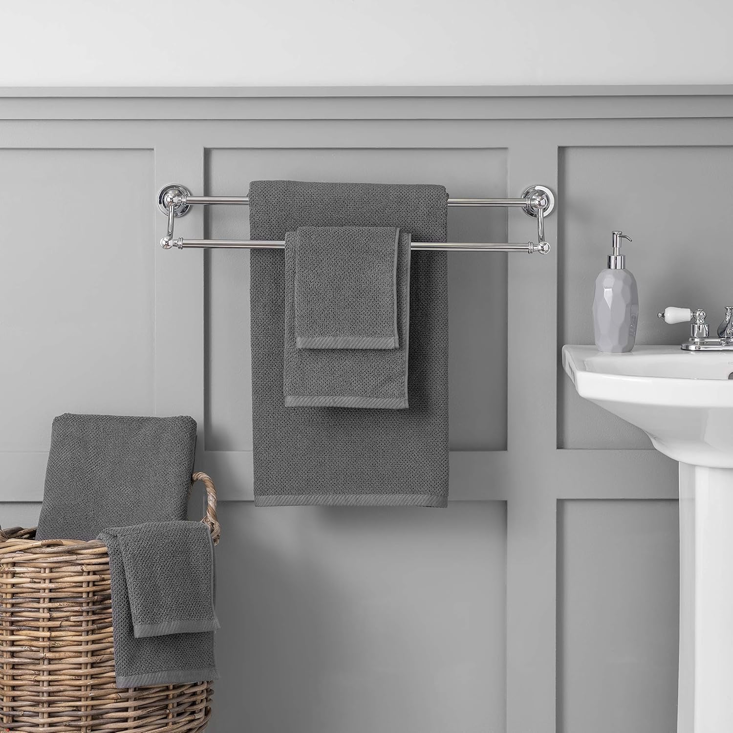 Franklin 100% Cotton Popcorn Textured Towel Set - 6 Piece 600 GSM, Soft & Plush, 2 Bath Towels, 2 Hand Towels, 2 Washcloths, Dark Gray