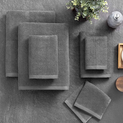 Franklin 100% Cotton Popcorn Textured Towel Set - 6 Piece 600 GSM, Soft & Plush, 2 Bath Towels, 2 Hand Towels, 2 Washcloths, Dark Gray