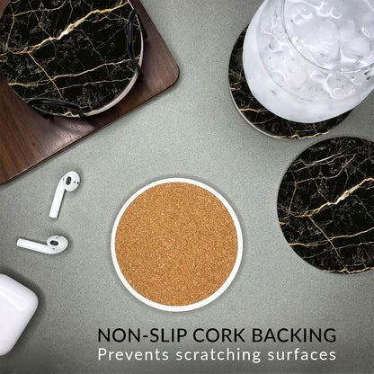 Emerson Coasters for Drinks Absorbent – Natural Stone Drink Saucers Set with Holder, Coasters for Coffee Table, Wooden Tabletop Protection Marble Style – 100% Heavy Duty Set of 6 (Streak)