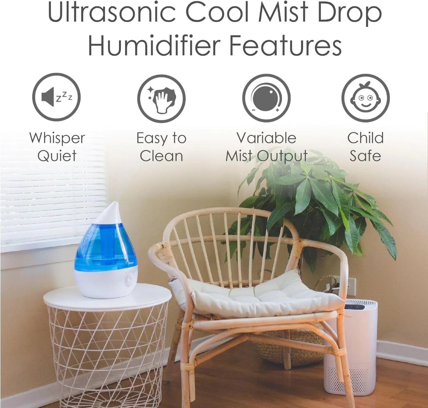Crane USA Cool Mist Humidifier for Bedroom, Baby Nursery, Kids Room or Office, 1 Gallon Tank, Blue