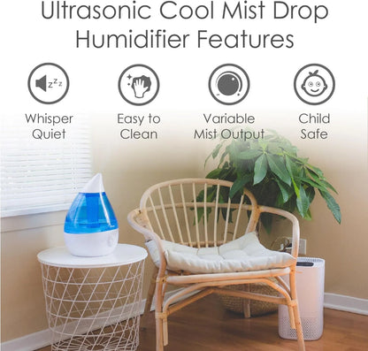 Crane USA Cool Mist Humidifier for Bedroom, Baby Nursery, Kids Room or Office, 1 Gallon Tank, Blue