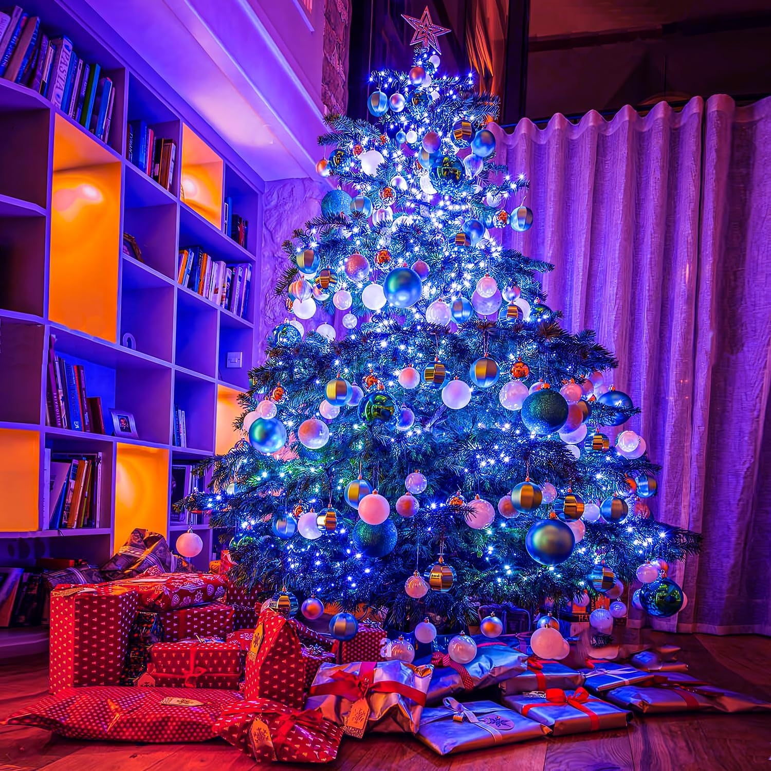 250 LED Blue Christmas Lights: 91.5Ft Extendable Blue String Lights Indoor Outdoor Waterproof with 8 Modes for Christmas Tree, Garden, Patio, Party, Holiday Decorations